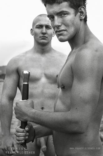 Franz Fleissner. black and white image of athletic Swedish men.