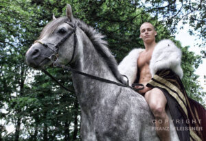 Handsome Swedish man on a horse